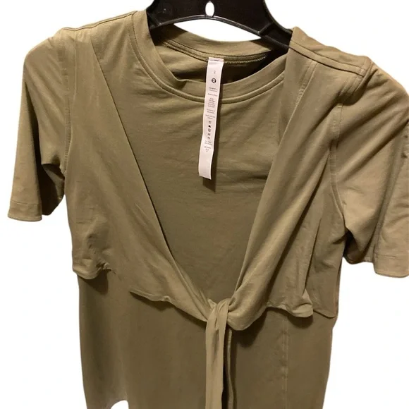 Lululemon cotton wrap front tshirt dress in bronze green women’s size 2 - Picture 3 of 3